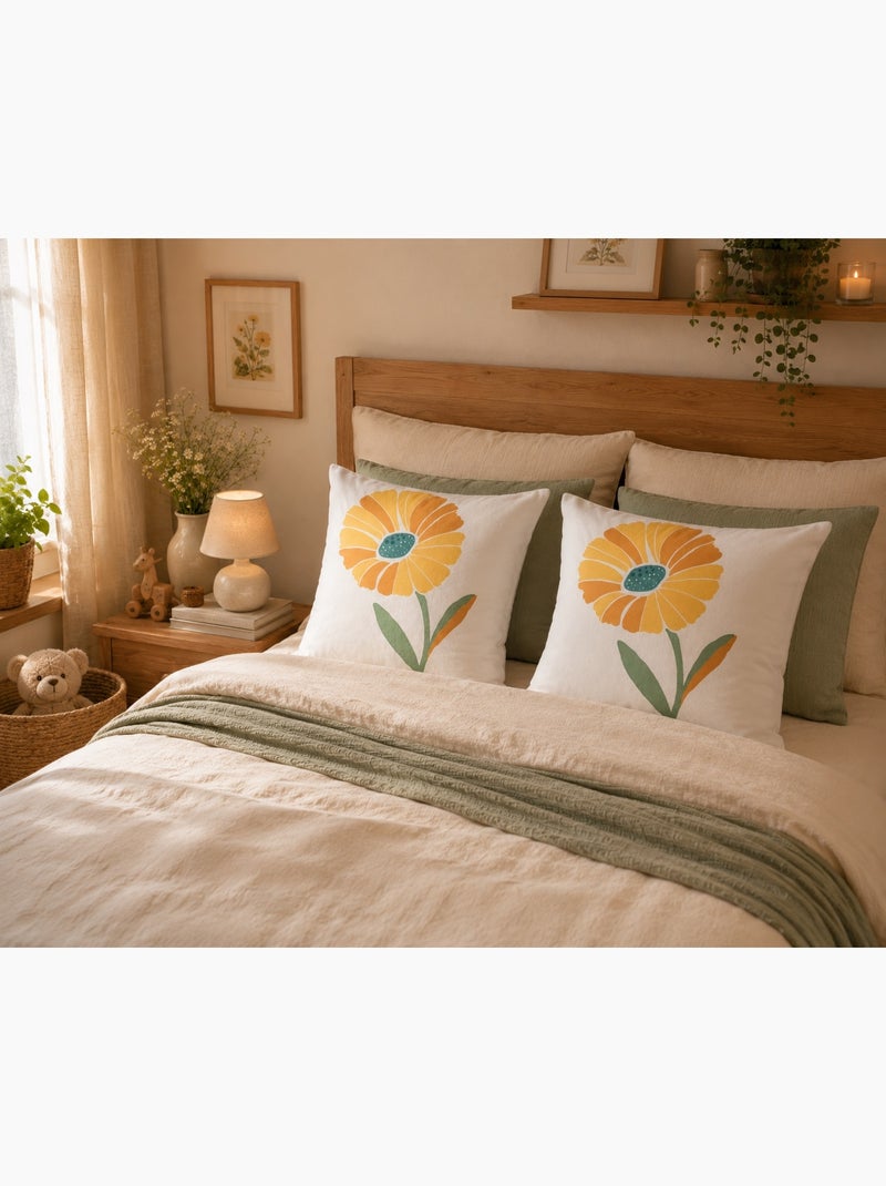 Taie d'oreiller percale de coton motif floral Blanc - Kiabi