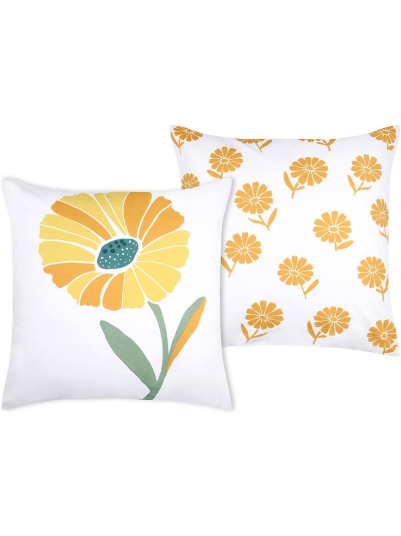 Taie d'oreiller percale de coton motif floral Blanc - Kiabi
