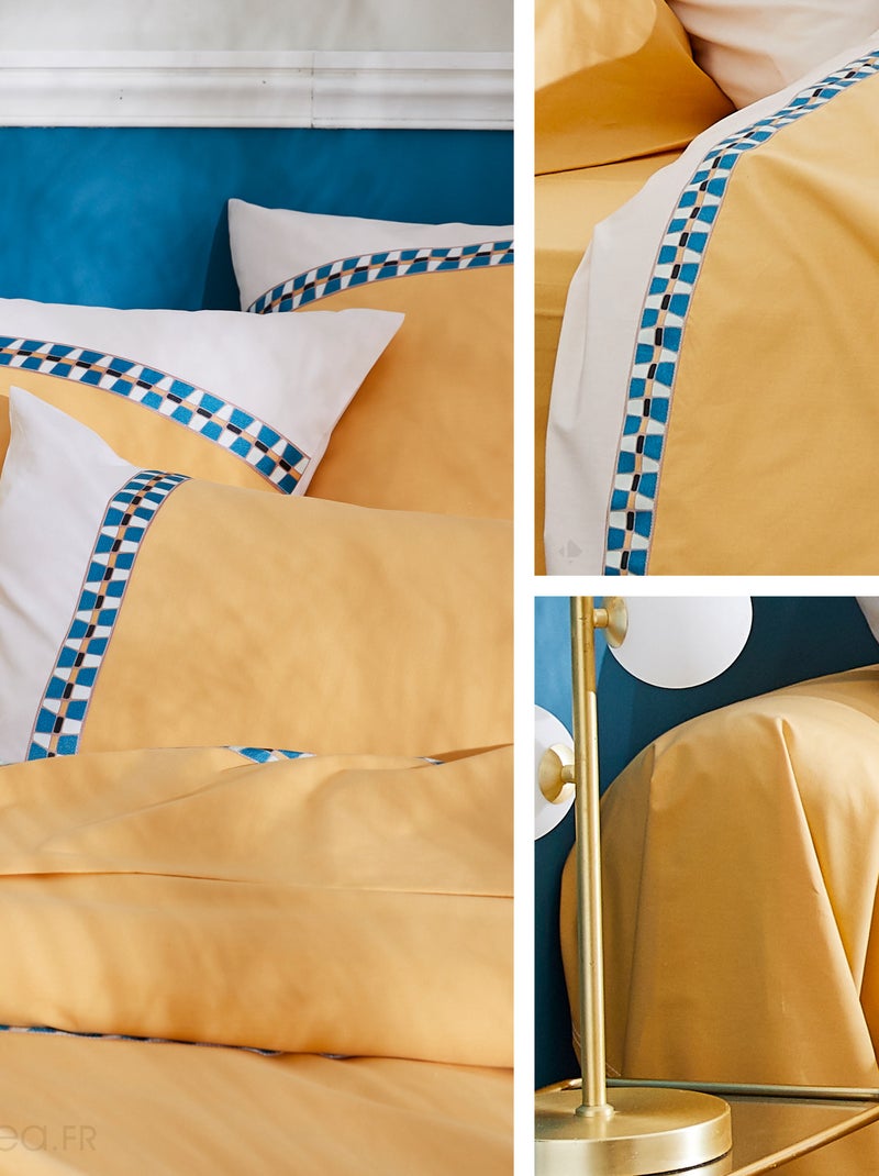 Taie d'oreiller percale de coton ROMY AMBRE Jaune or - Kiabi