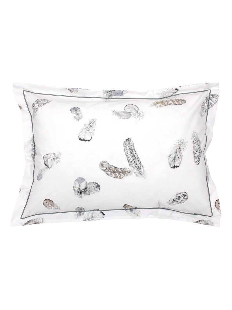 Taie d'oreiller percale pur coton PLUMES Blanc - Kiabi