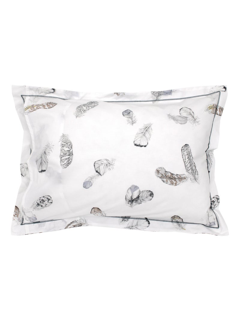 Taie d'oreiller percale pur coton PLUMES Blanc - Kiabi