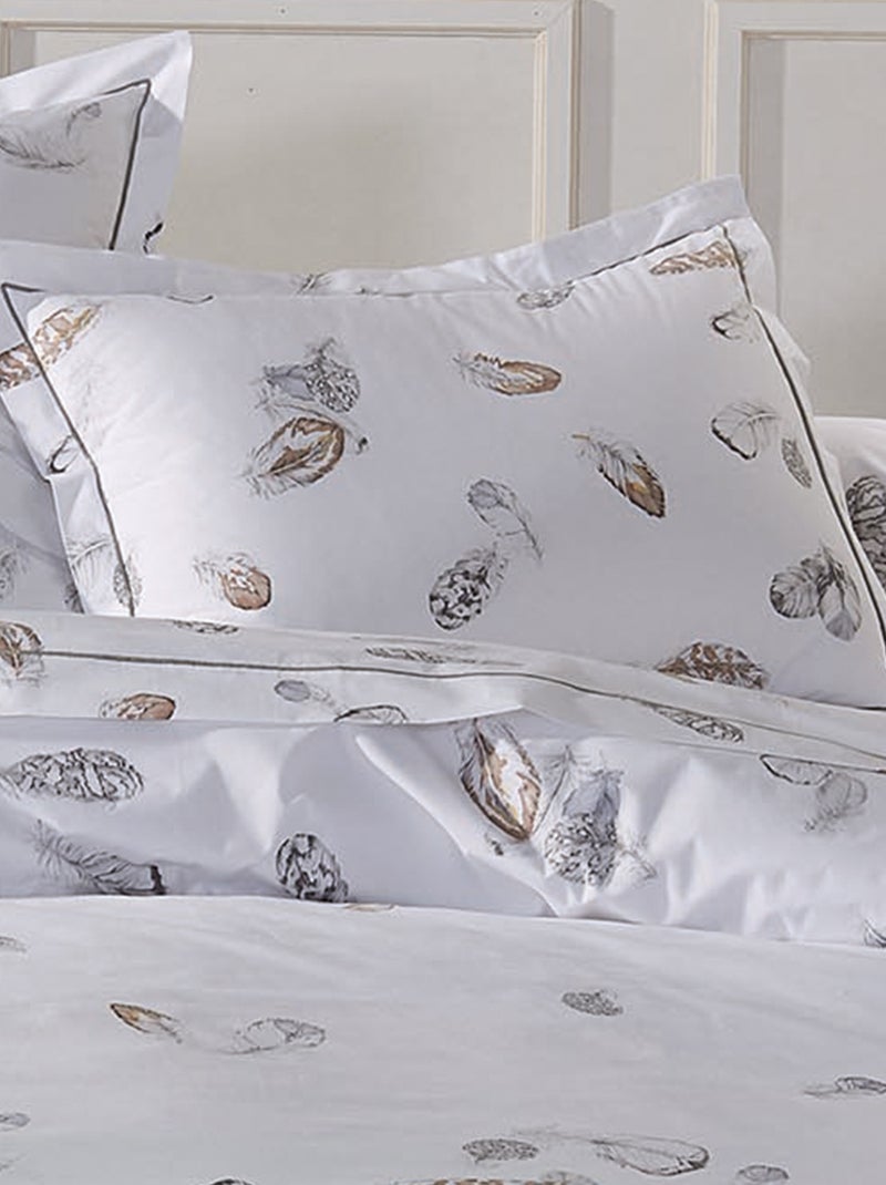 Taie d'oreiller percale pur coton PLUMES Blanc - Kiabi