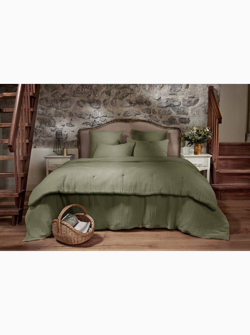 Taie d'Oreiller Quadruple Gaze de Coton 220 g/m² Bella Pampa Vert romarin - Kiabi