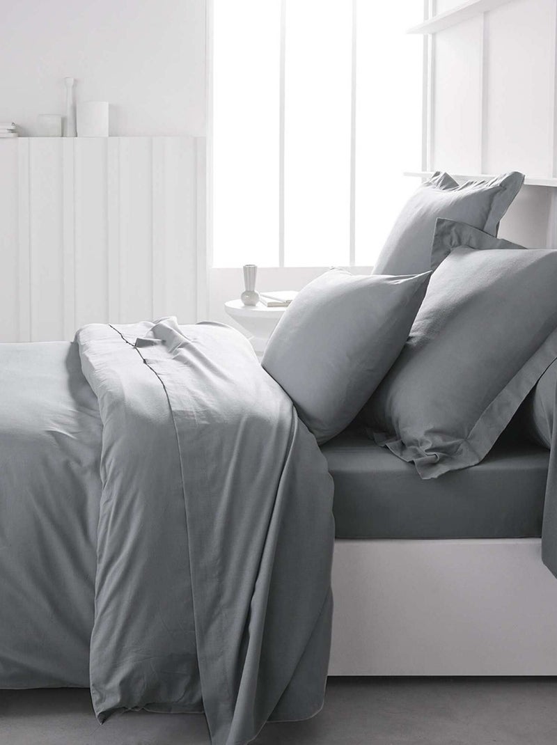 Taie d'oreiller uni en percale de coton Gris - Kiabi