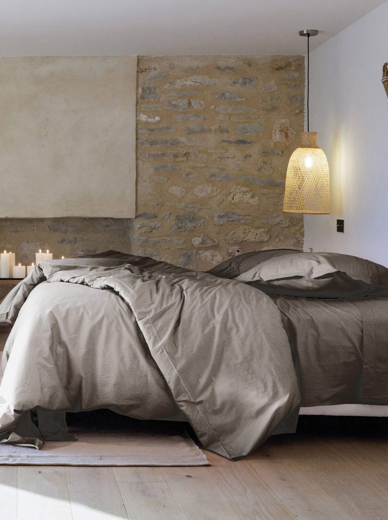 Taie d'oreiller uni percale de coton MANOIR Gris moyen - Kiabi