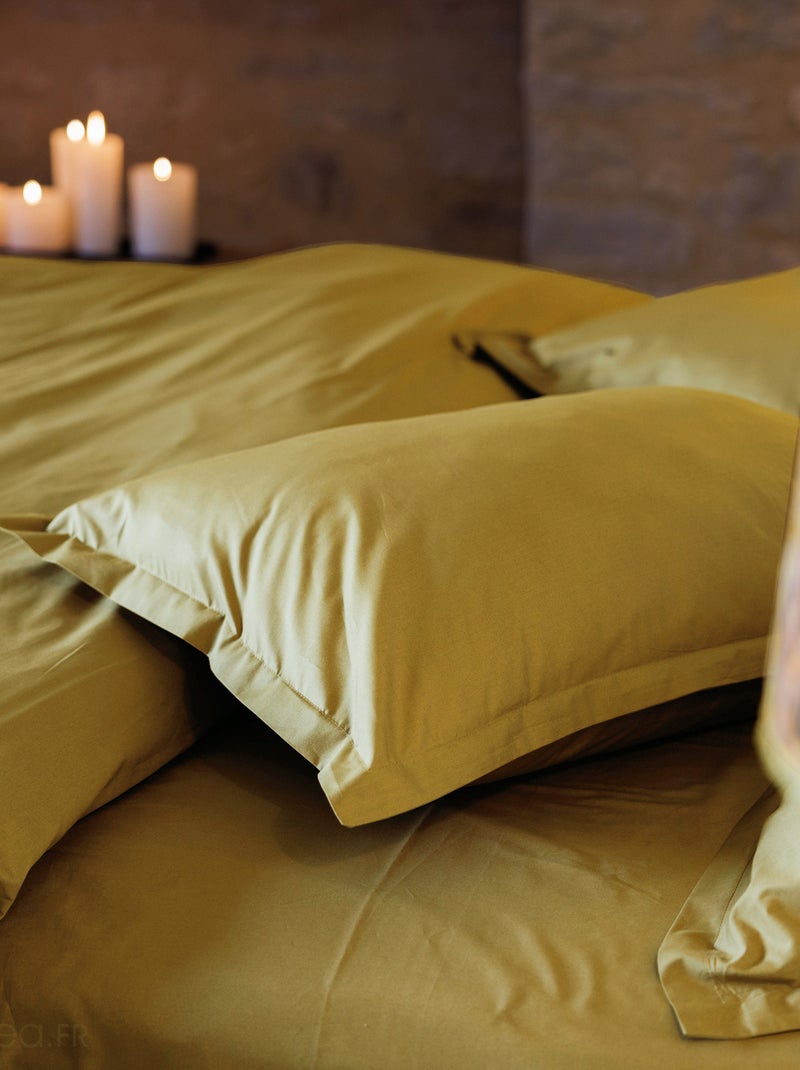 Taie d'oreiller uni percale de coton MANOIR Vert tilleul - Kiabi