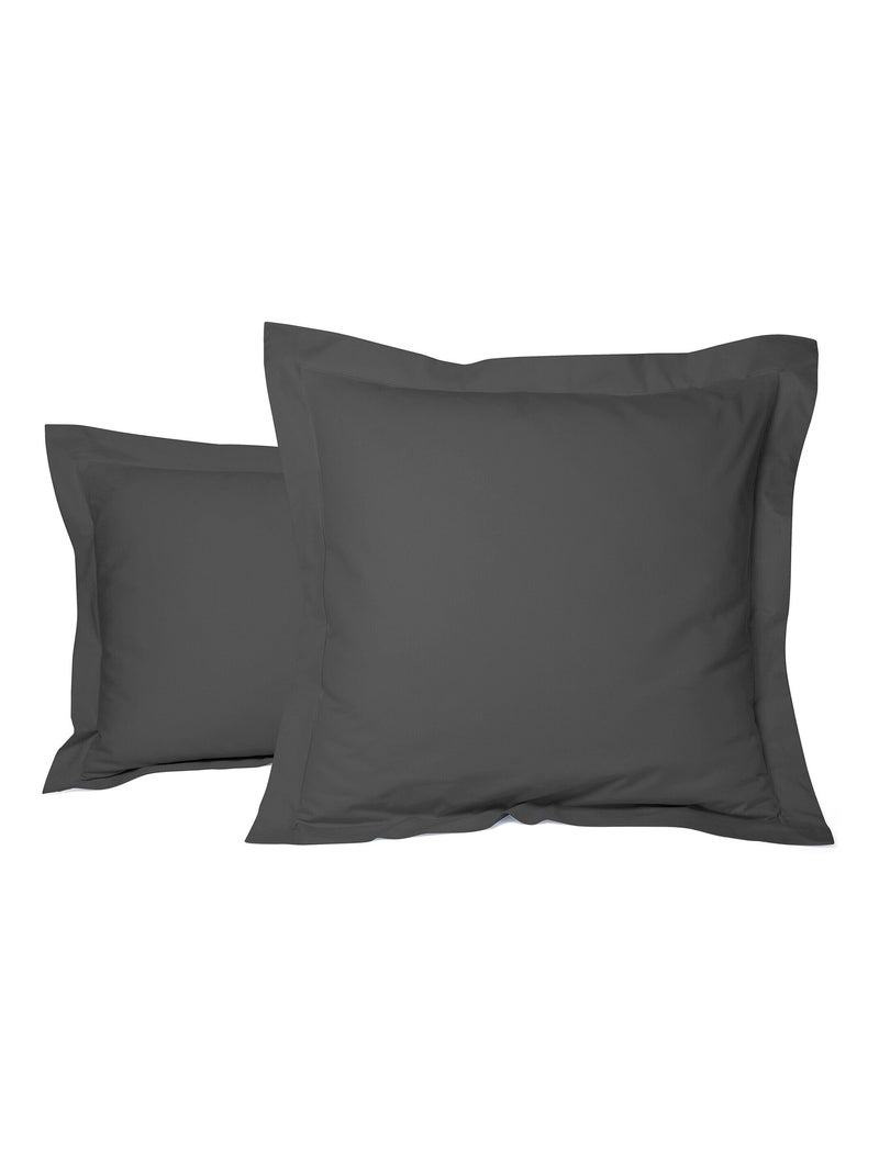 Taie d'oreiller unie percale de coton gris anthracite - Kiabi
