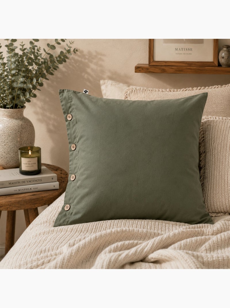 Taie en percale de coton perrine Vert romarin - Kiabi