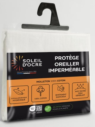 Taie protège oreiller coton MOLLETON imperméable, par Soleil d'ocre
