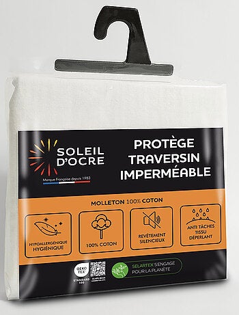 Taie protège traversin coton 70x140 cm MOLLETON imperméable, par Soleil d'ocre
