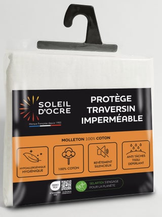 Taie protège traversin coton 70x140 cm MOLLETON imperméable, par Soleil d'ocre