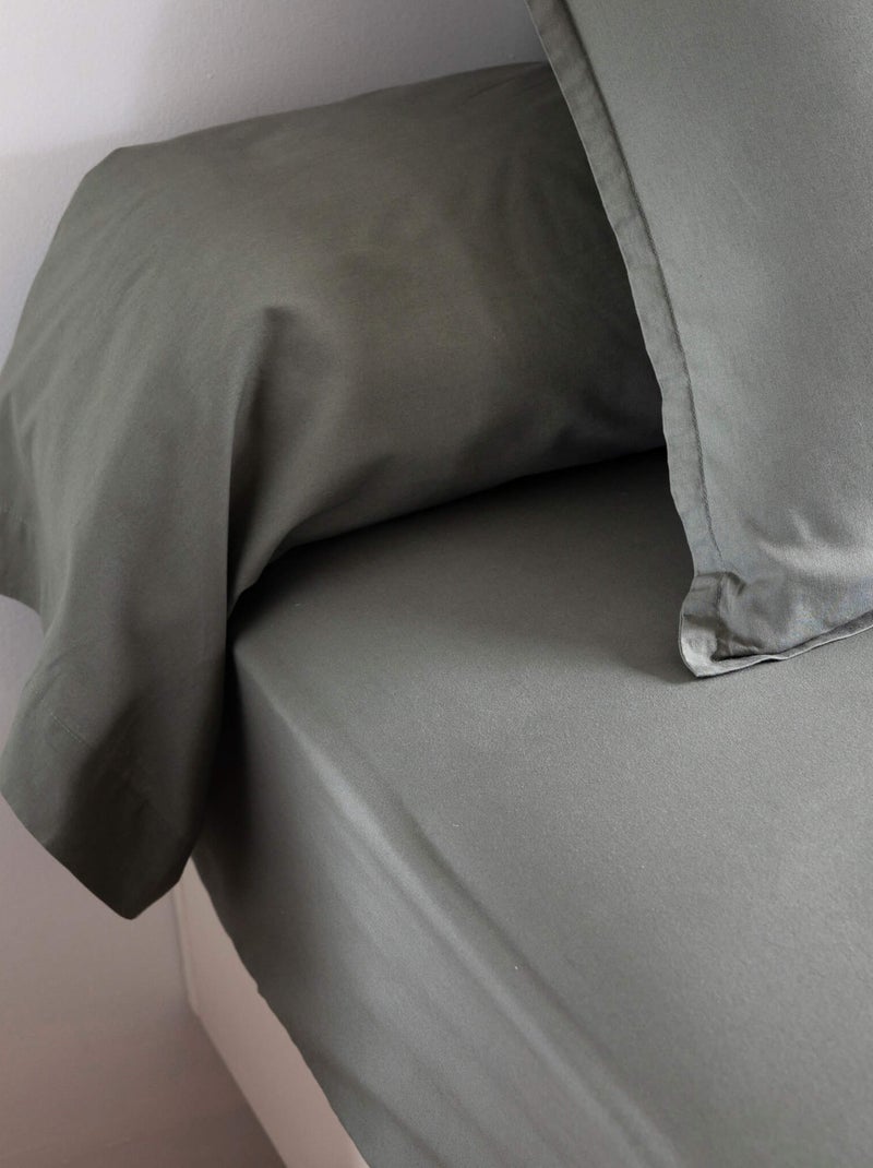 Taie traversin coton lavé Kaki - Kiabi