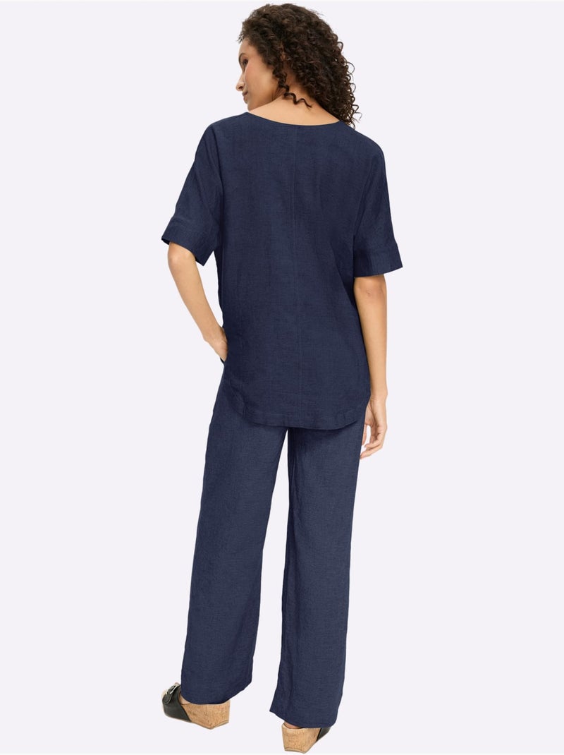 Tailleur Pantalon 55% Lin - Taille Standard - Helline Bleu marine - Kiabi