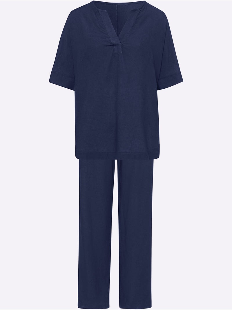 Tailleur Pantalon 55% Lin - Taille Standard - Helline Bleu marine - Kiabi