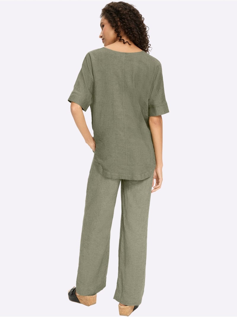 Tailleur pantalon 55% lin - taille standard - helline Kaki - Kiabi