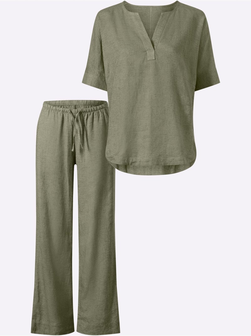 Tailleur pantalon 55% lin - taille standard - helline Kaki - Kiabi