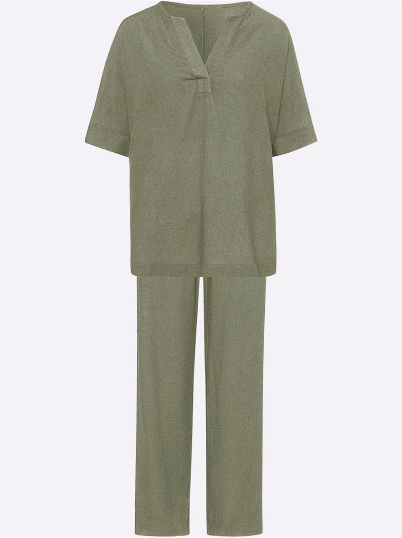 Tailleur pantalon 55% lin - taille standard - helline Kaki - Kiabi