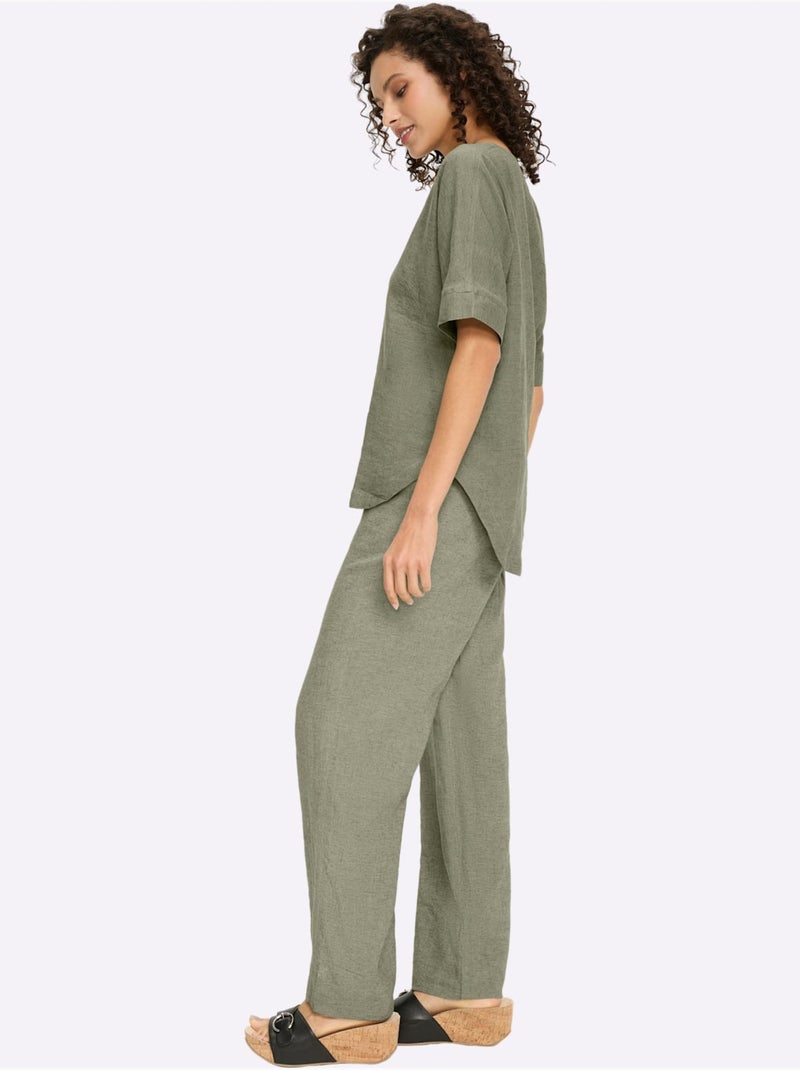 Tailleur pantalon 55% lin - taille standard - helline Kaki - Kiabi