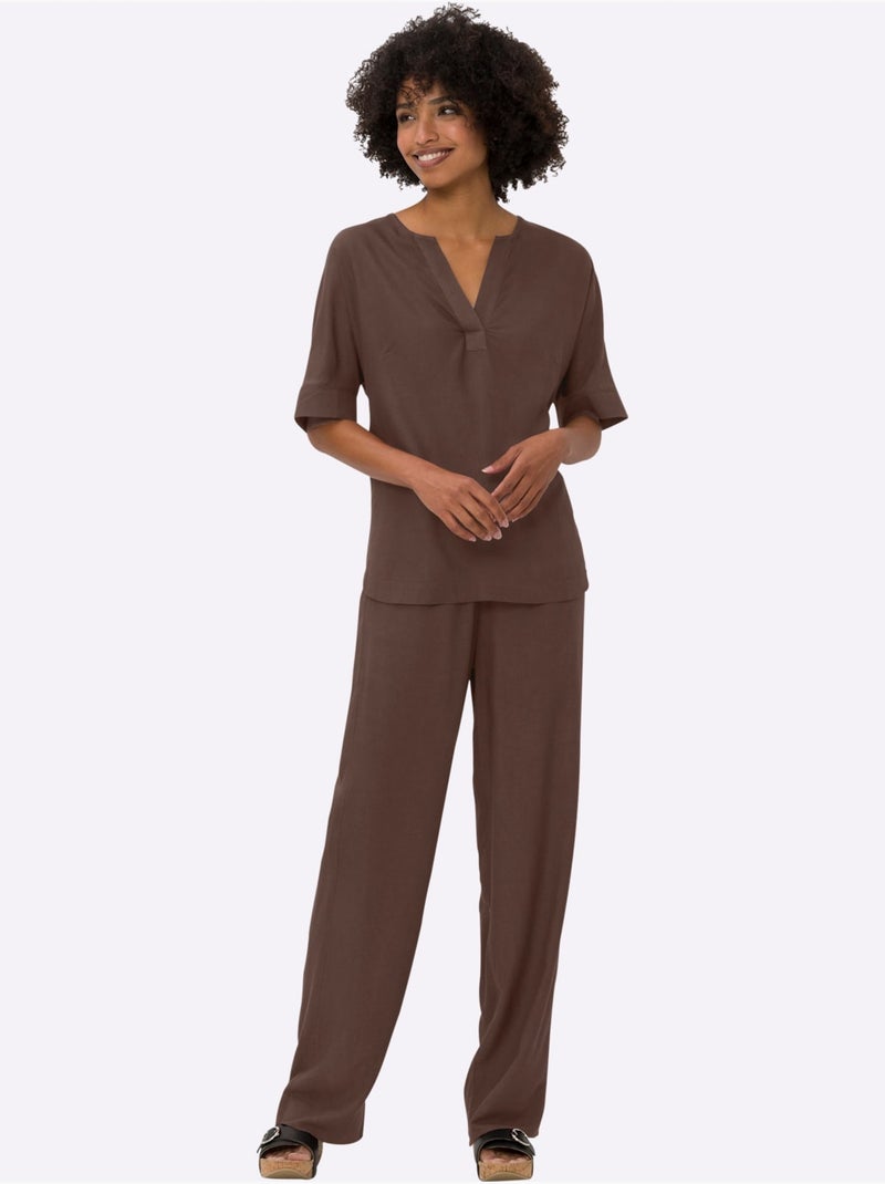 Tailleur pantalon 55% lin - taille standard - helline Marron/Choco - Kiabi