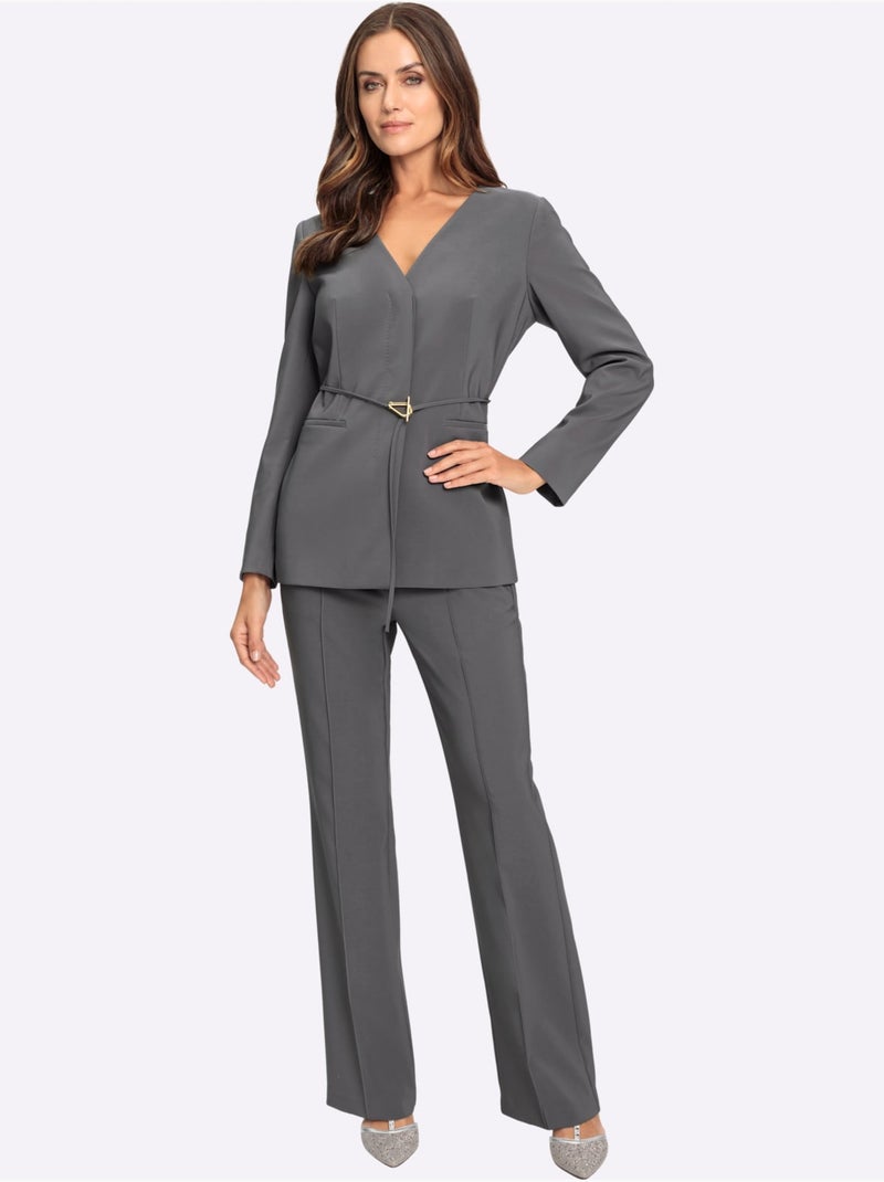 Tailleur Pantalon Avec Ceinture à Boucle Décorative - Taille Standard - Helline gris anthracite - Kiabi