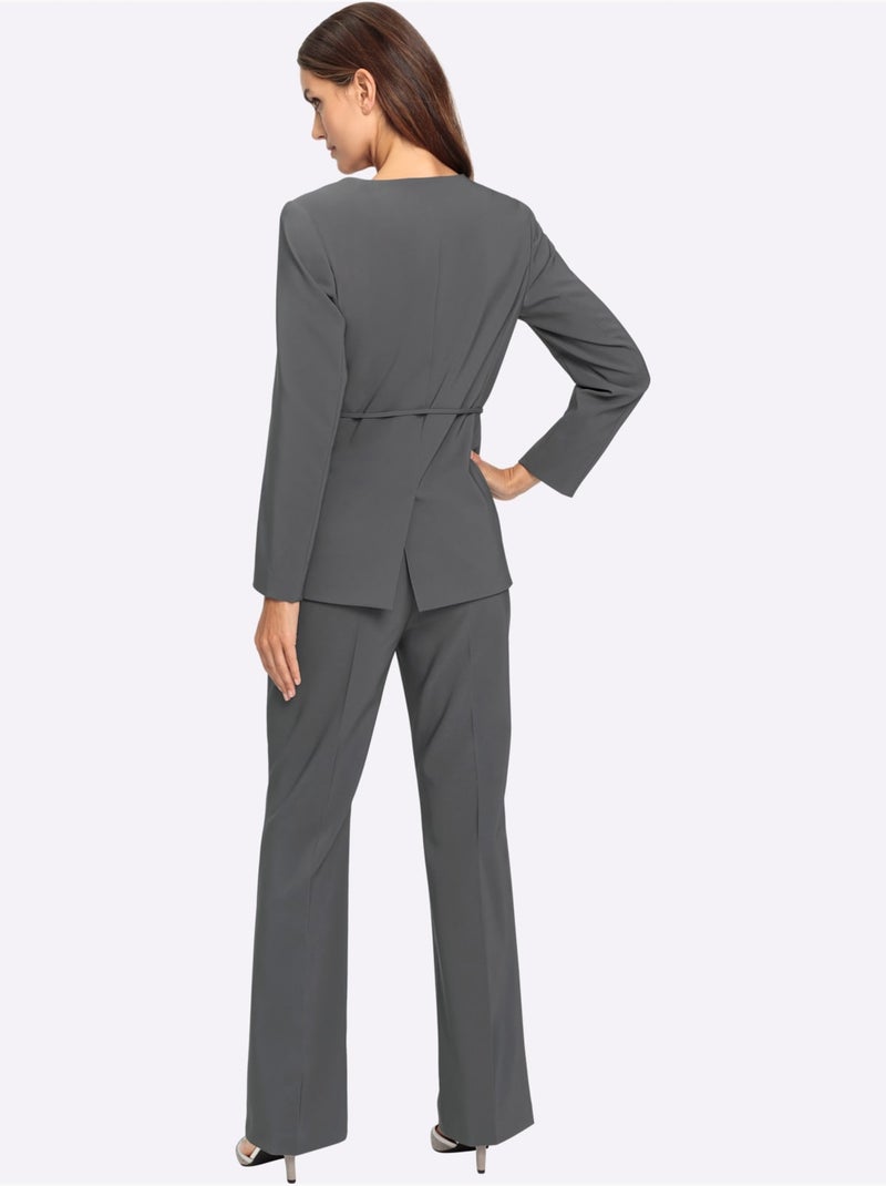 Tailleur Pantalon Avec Ceinture à Boucle Décorative - Taille Standard - Helline gris anthracite - Kiabi