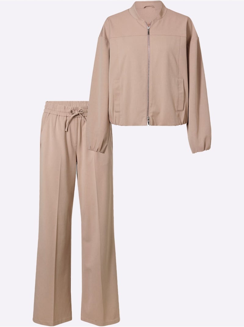 Tailleur pantalon forme blouson tendance - taille standard - helline Beige - Kiabi