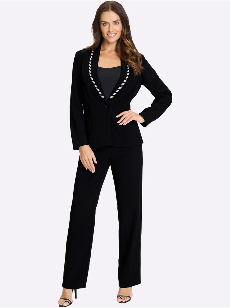 Tailleur Pantalon Joli Aspect Contrasté - Taille Standard - Helline Noir Ecru - Kiabi
