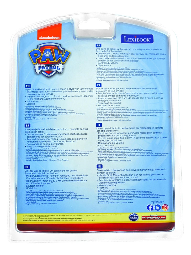 Talkie-Walkies Pat Patrouille portée 2km fonction morse N/A - Kiabi