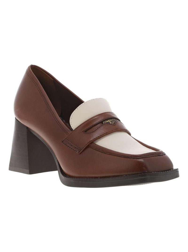 TAMARIS - Escarpins cuir talon carré Cognac - Kiabi