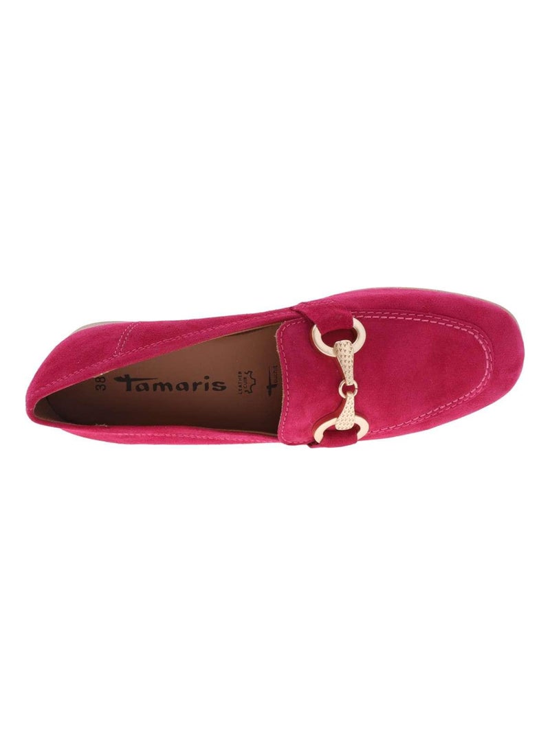 TAMARIS - Mocassins cuir nubuck talon plat Rose fushia - Kiabi