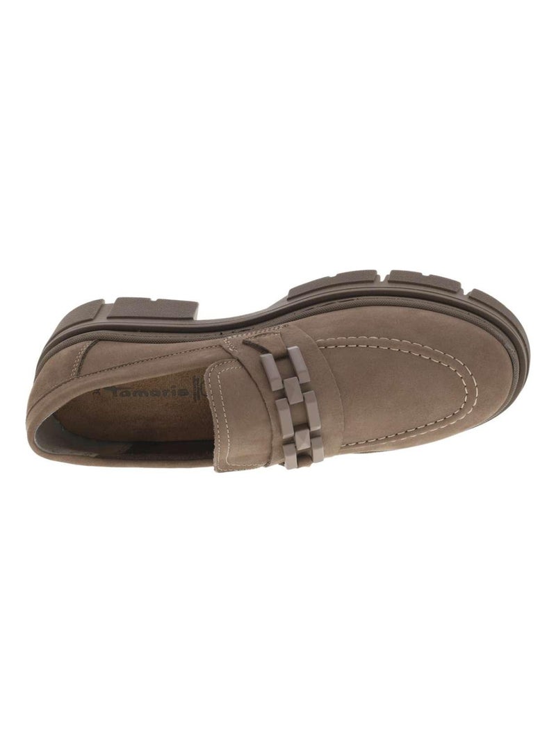 TAMARIS - Mocassins cuir talon plat Gris Marron Blanc - Kiabi