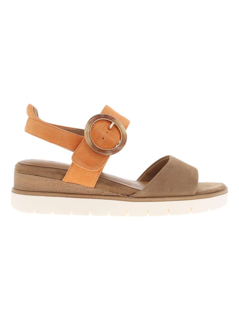 TAMARIS - Nu-pieds cuir nubuck talon semi-compensée Marron caramel - Kiabi