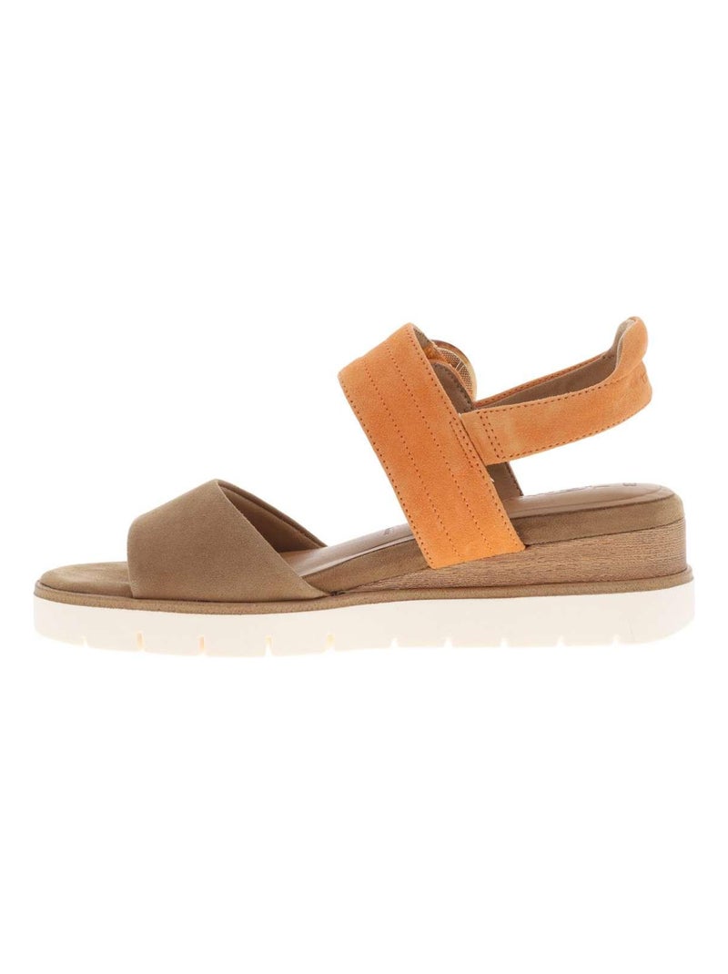 TAMARIS - Nu-pieds cuir nubuck talon semi-compensée Marron caramel - Kiabi