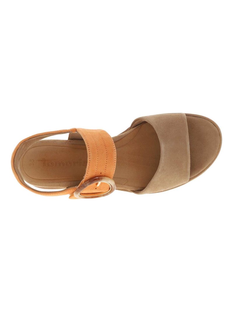 TAMARIS - Nu-pieds cuir nubuck talon semi-compensée Marron caramel - Kiabi