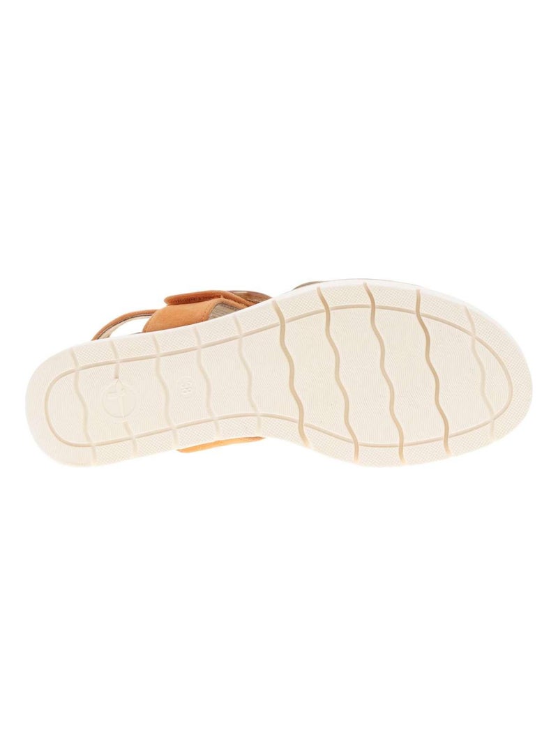 TAMARIS - Nu-pieds cuir nubuck talon semi-compensée Marron caramel - Kiabi