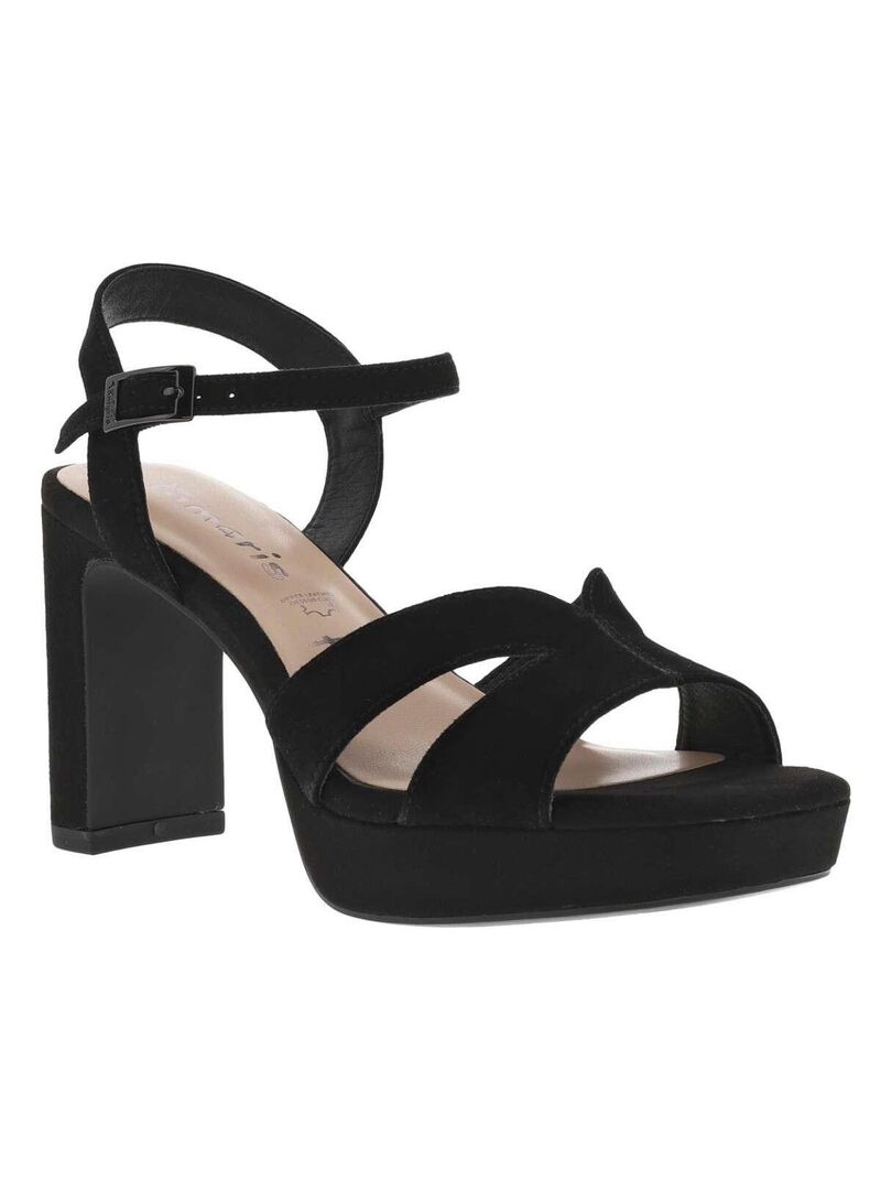 TAMARIS - Nu-pieds cuir talon bloc Noir - Kiabi