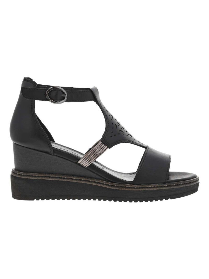 TAMARIS - Nu-pieds cuir talon compensé haut Noir - Kiabi