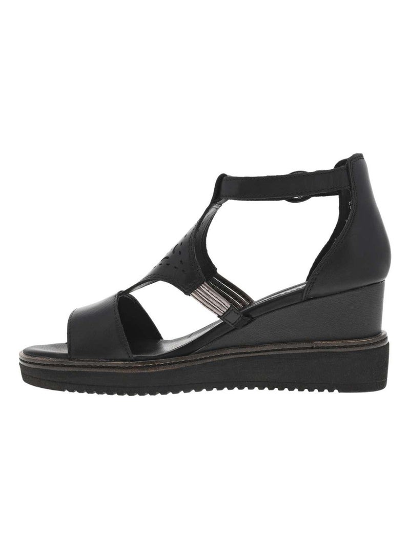 TAMARIS - Nu-pieds cuir talon compensé haut Noir - Kiabi