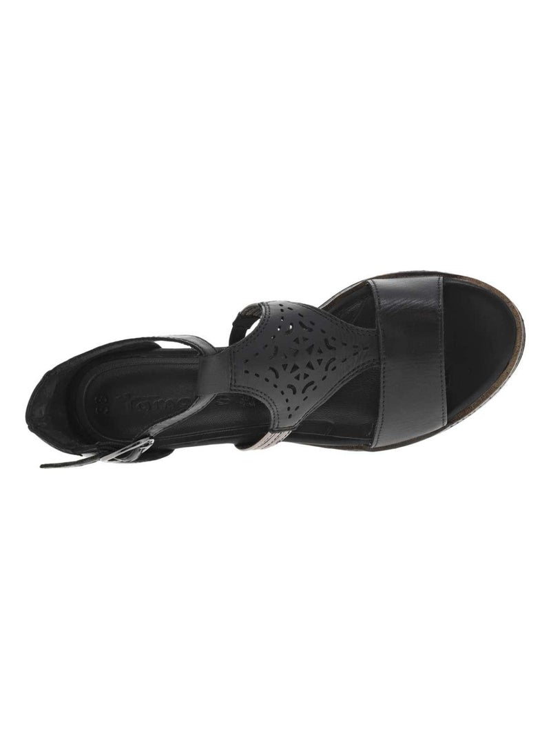 TAMARIS - Nu-pieds cuir talon compensé haut Noir - Kiabi