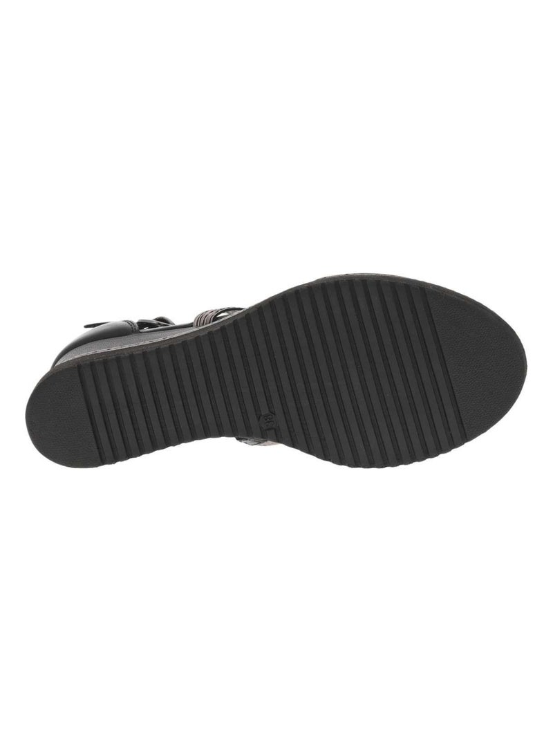 TAMARIS - Nu-pieds cuir talon compensé haut Noir - Kiabi