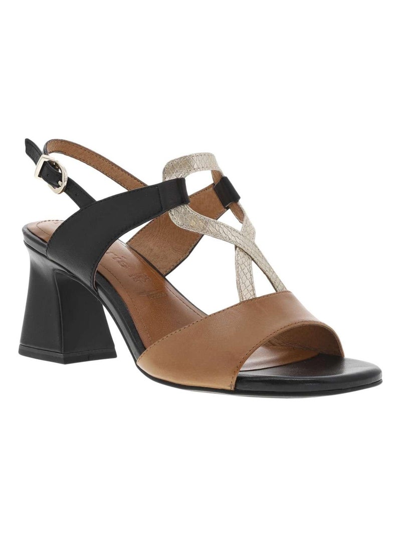TAMARIS - Nu-pieds cuir talon entonnoir Noir - Kiabi