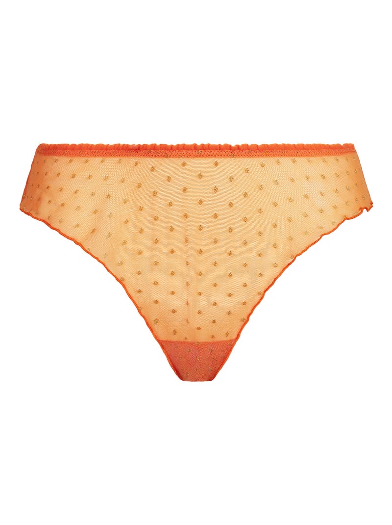 Tanga à pois cousus en lurex Shiny Mesh Orange - Kiabi