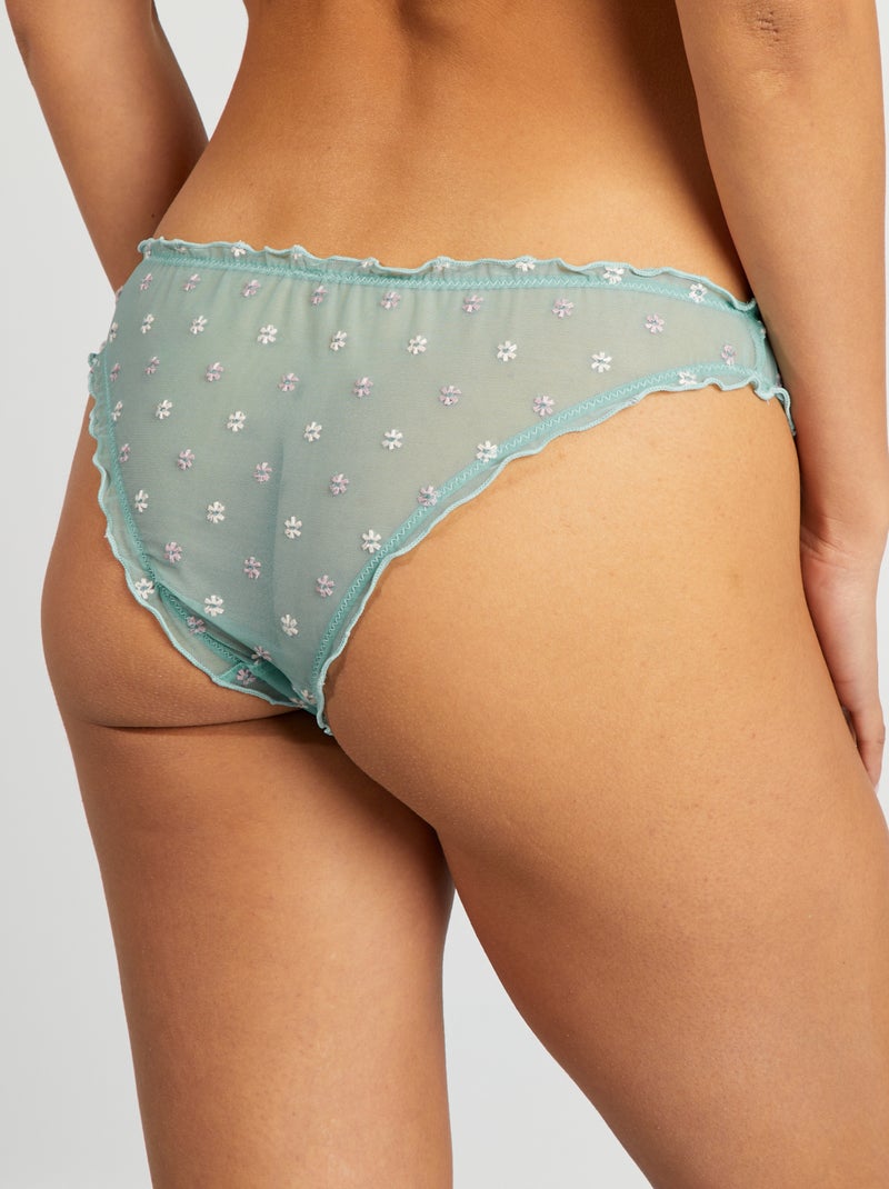 Tanga bloomer en tulle brodé Vert d'eau - Kiabi