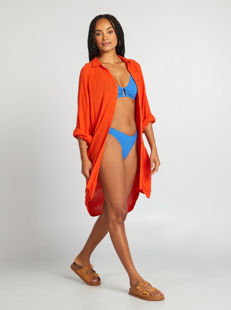 Tanga de bain maille gaufrée Bleu - Kiabi