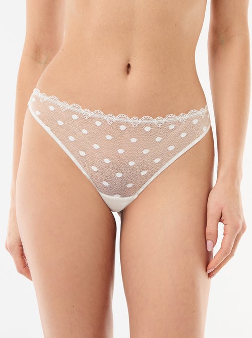 Tanga en dentelle à pois - Kiabi