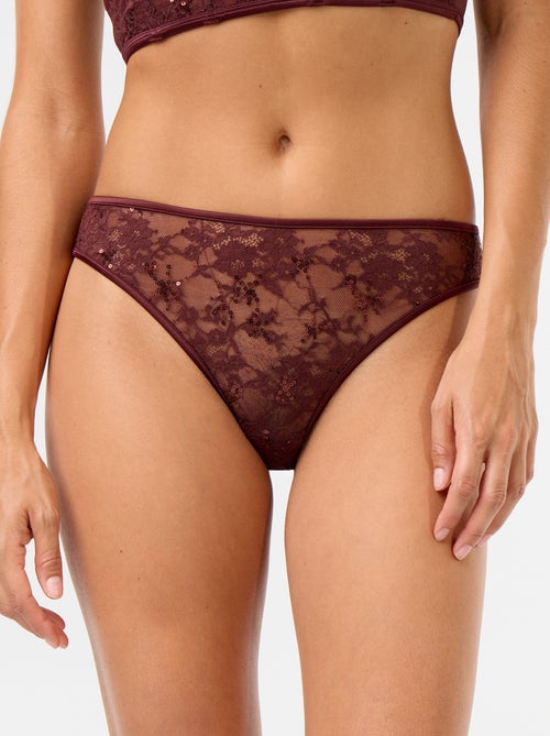 Tanga en dentelle à sequins - Kiabi