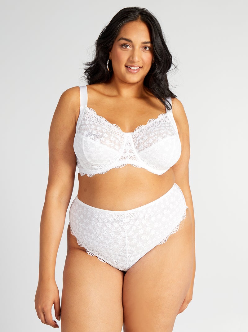 Tanga en dentelle avec microfibre blanc - Kiabi