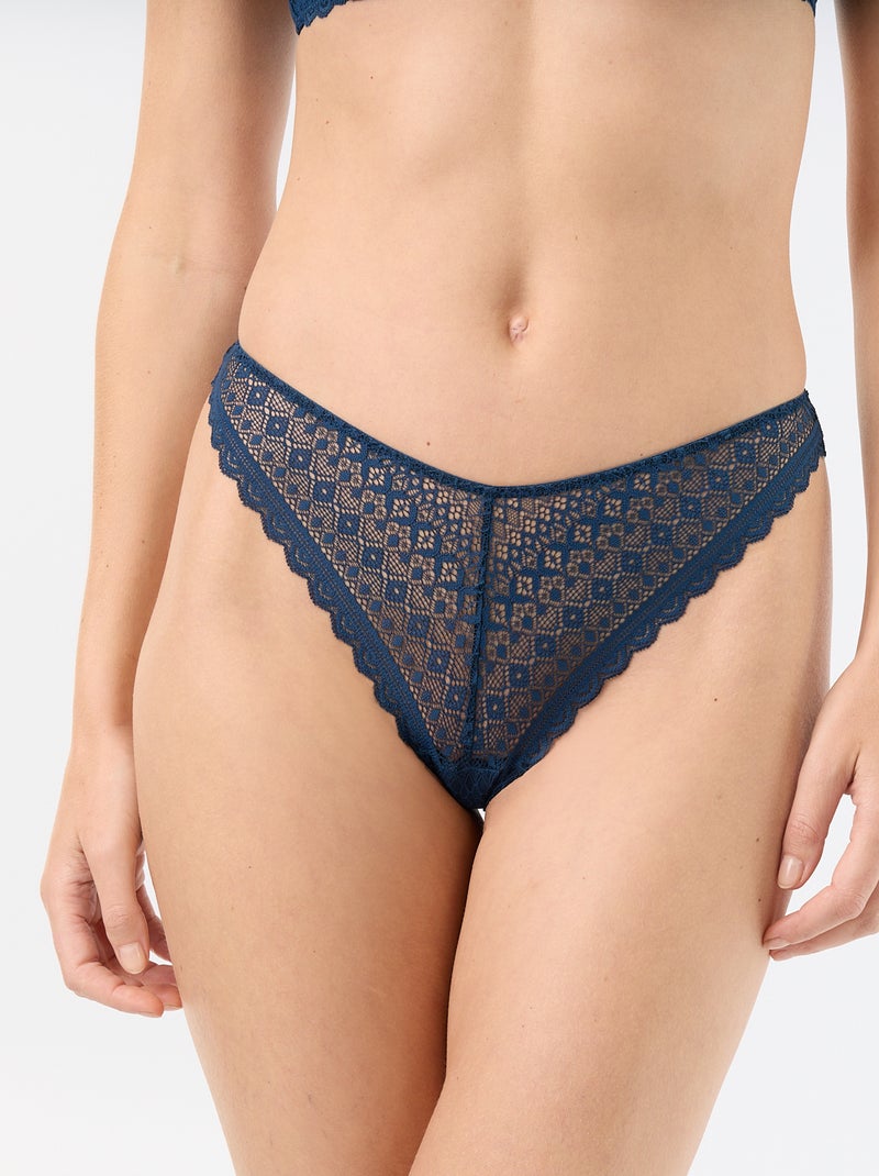 Tanga en dentelle Bleu - Kiabi