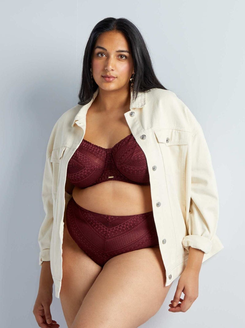 Tanga en dentelle chevrons Bordeaux - Kiabi