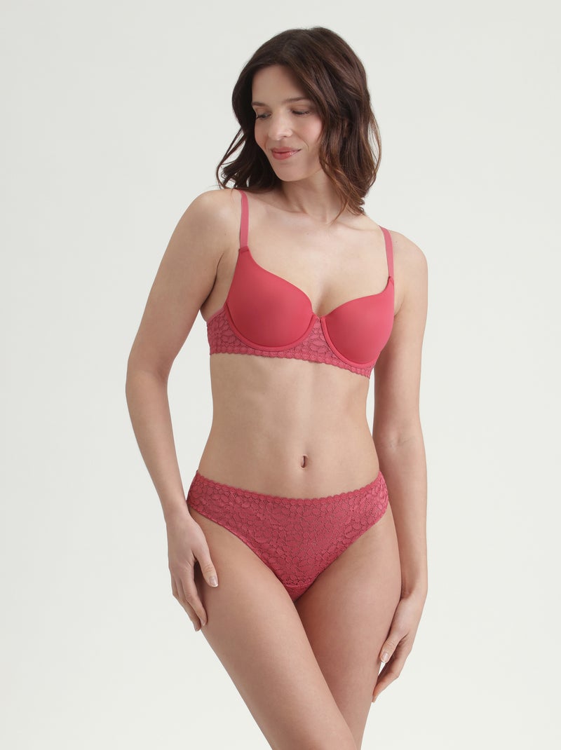 Tanga en dentelle Daily Dentelle Rose foncé - Kiabi